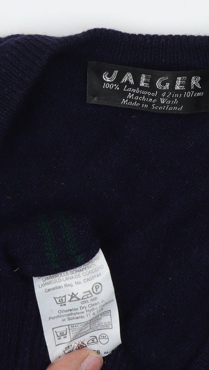 Jaeger Men's Blue Argyle Wool Pullover Jumper Size L