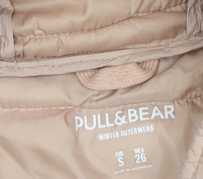 Pull&Bear Women's Beige Puffer Jacket S - Hooded, Winter