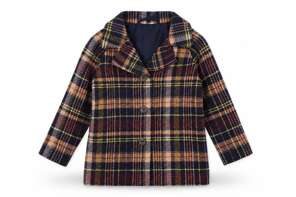 Front view of Anko boys’ multicoloured pea coat -, size 4, years, plaid, lined