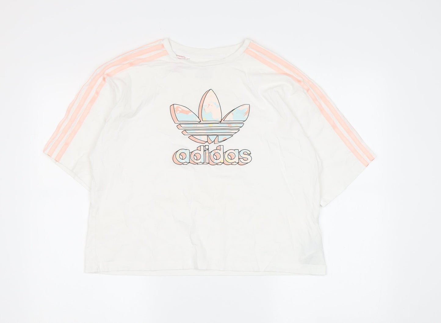 Adidas Girls White Short Sleeve T-Shirt, 14-15 Years, Cotton