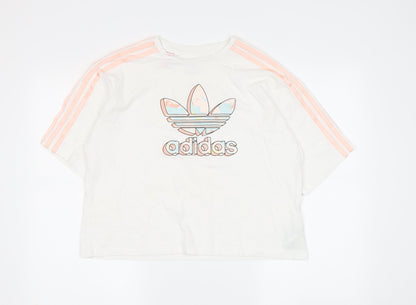 Adidas Girls White Short Sleeve T-Shirt, 14-15 Years, Cotton