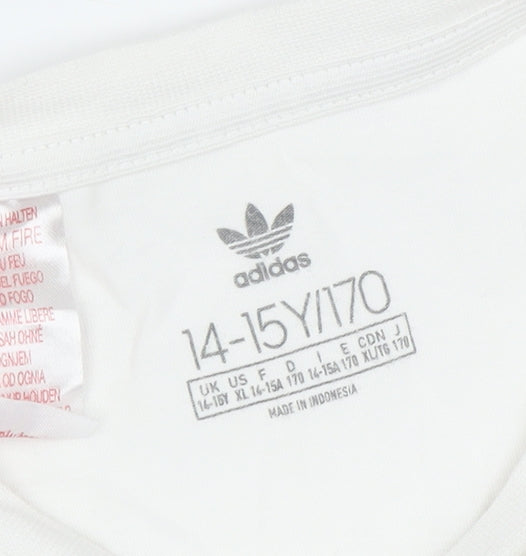 Adidas Girls White Short Sleeve T-Shirt, 14-15 Years, Cotton