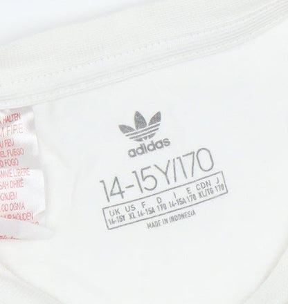 Adidas Girls White Short Sleeve T-Shirt, 14-15 Years, Cotton