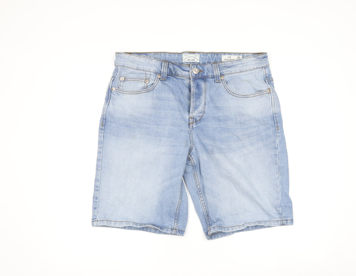 Only & Sons Men's Blue Slim Fit Bermuda Denim Shorts