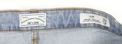 Only & Sons Men's Blue Slim Fit Bermuda Denim Shorts