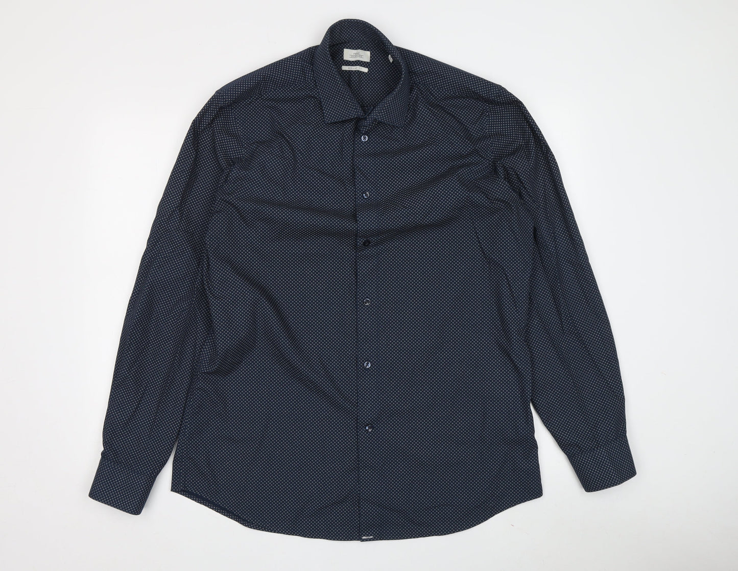 Next Men's Blue Regular Fit Geometric Shirt Size 15.5