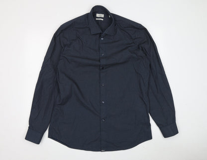 Next Men's Blue Regular Fit Geometric Shirt Size 15.5