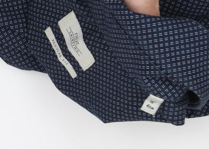Next Men's Blue Regular Fit Geometric Shirt Size 15.5