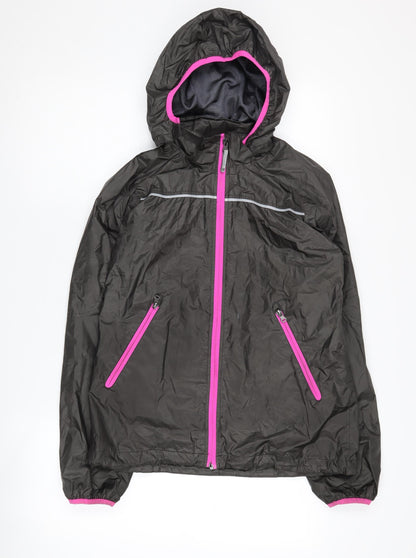H&M Unisex Kids Black Hooded Windbreaker Jacket 14 Years