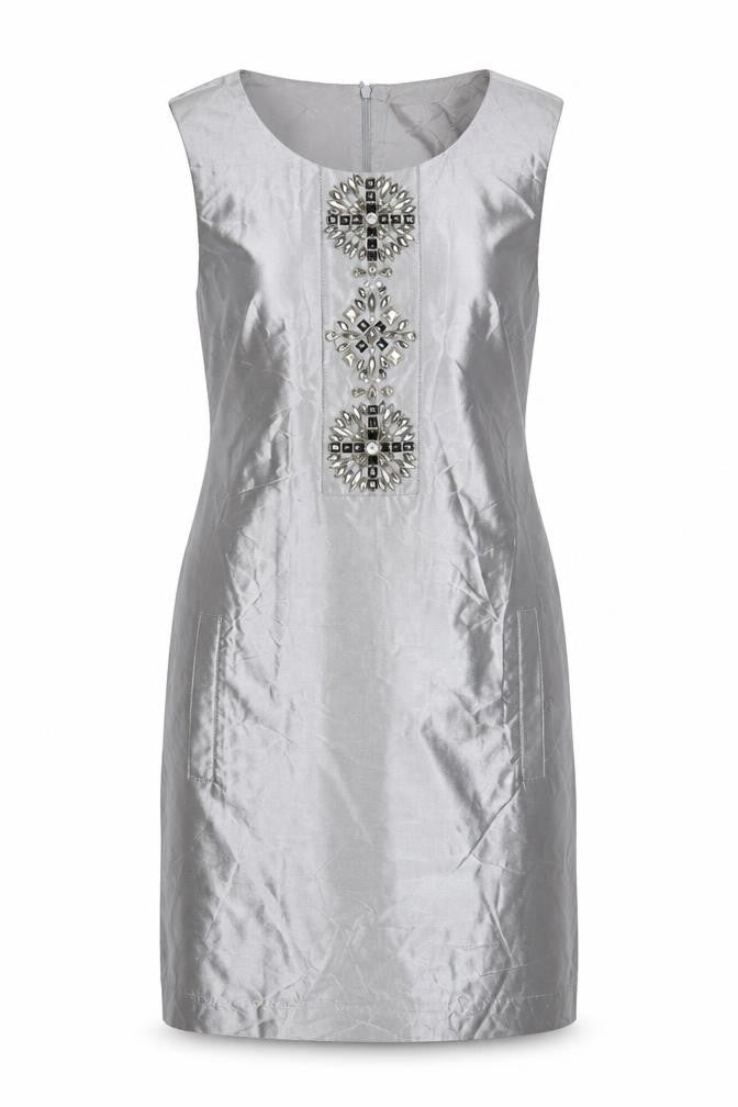 Oasis Women Grey Beaded Sheath Dress Size 14