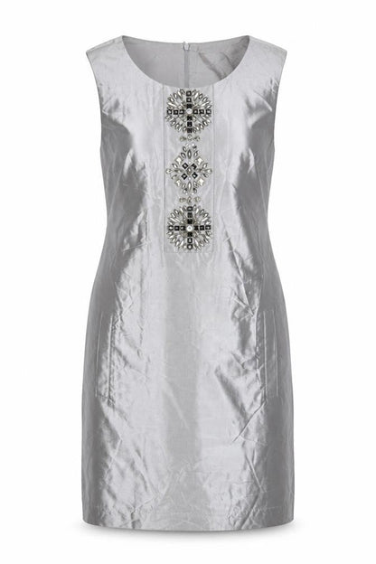 Oasis Women Grey Beaded Sheath Dress Size 14