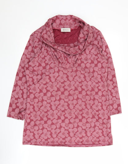 Bassini Women's Pink Floral Cowl Neck Pullover Jumper Size 16