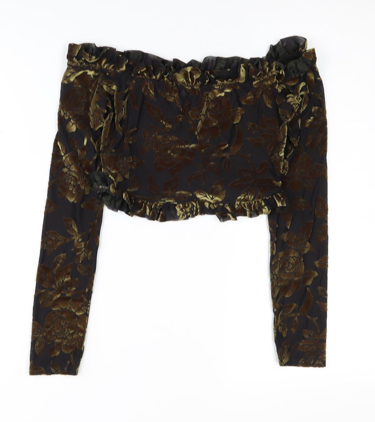 Womens UK Size 6 PRETTYLITTLETHING Black Cropped Blouse