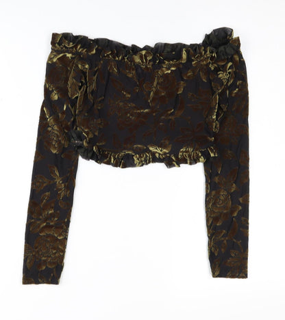 Womens UK Size 6 PRETTYLITTLETHING Black Cropped Blouse