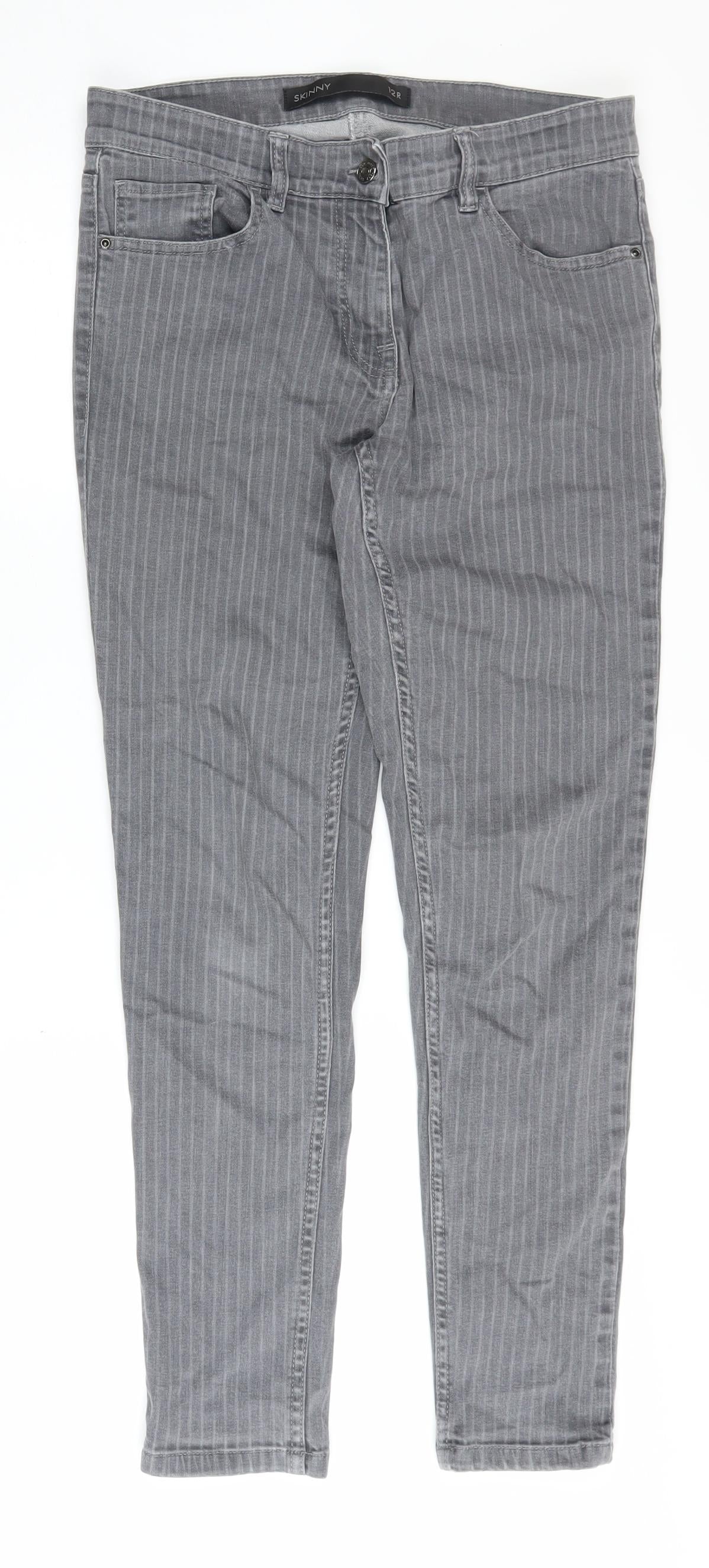 Next Women's Grey Striped Skinny Jeans Size 12