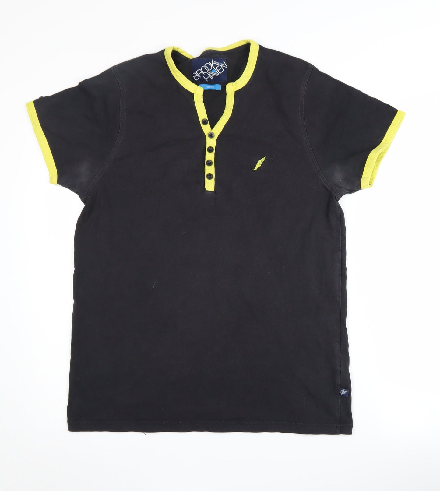 Brook Haven Men's Black Henley T-Shirt Medium