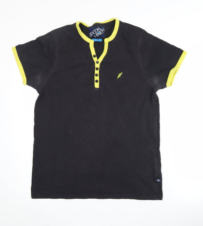 Brook Haven Men's Black Henley T-Shirt Medium