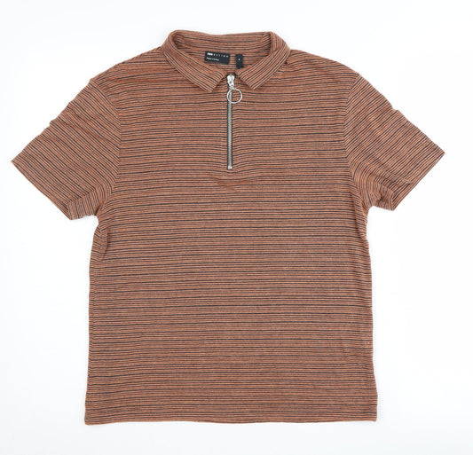 ASOS DESIGN Women's Brown Polo Shirt, M, Collared Zip Accent