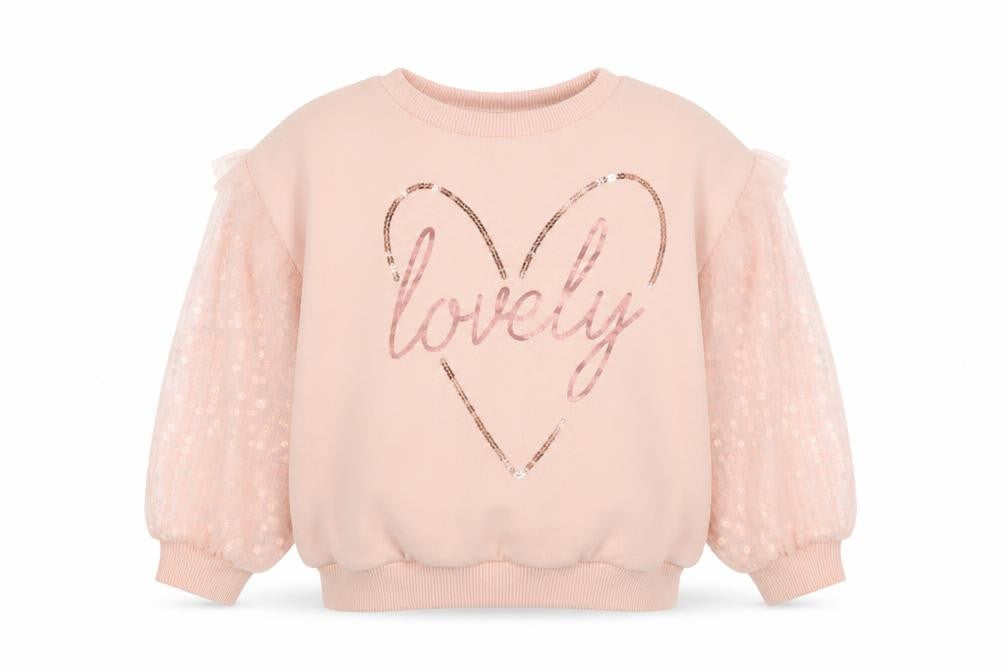 Front view of River Island girls’ pink sequin pullover sweatshirt 2 years