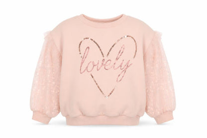 Front view of River Island girls’ pink sequin pullover sweatshirt 2 years