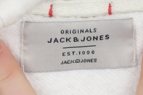 Mens UK Size M JACK & JONES White Pullover Hoodie