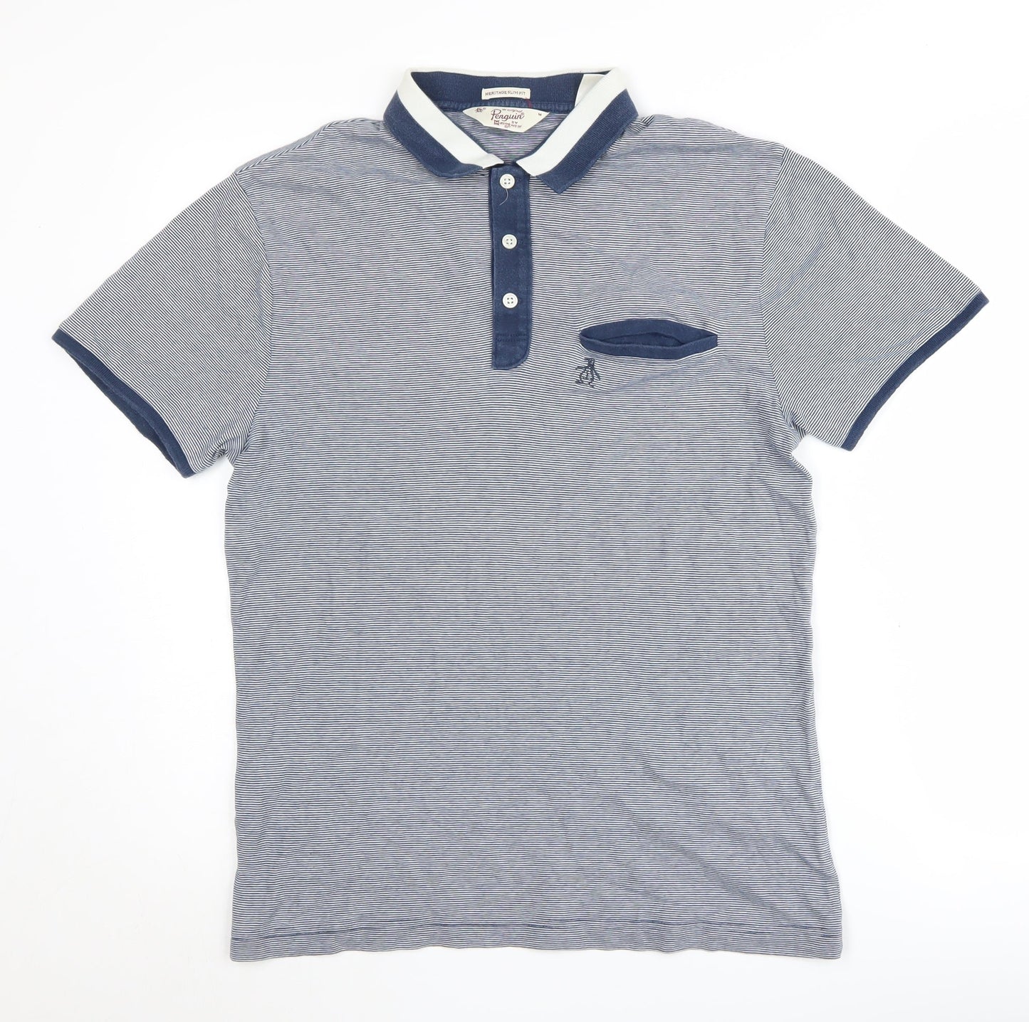 Penguin Men’s Blue Striped Polo Shirt Size M