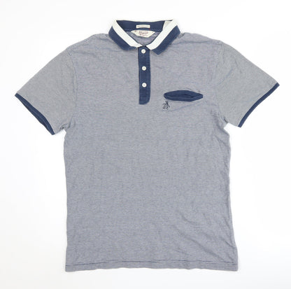 Penguin Men’s Blue Striped Polo Shirt Size M