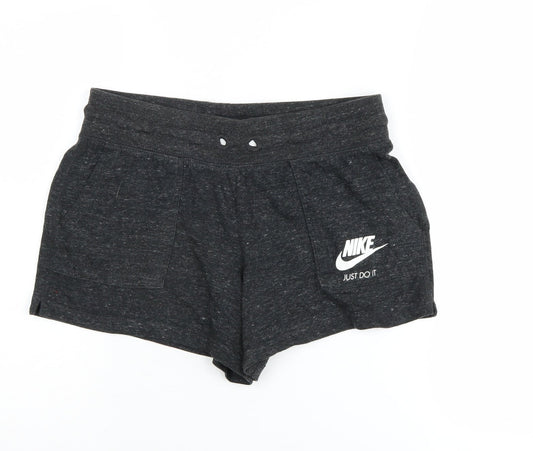 Additional front view of Nike girls’ black athletic shorts xl cotton polyester