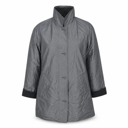 Front view of Under Wraps unisex black jacket, wool blend, mid-length