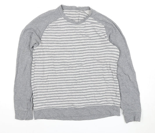 Uniqlo Men's Grey Striped Long Sleeve T-Shirt L