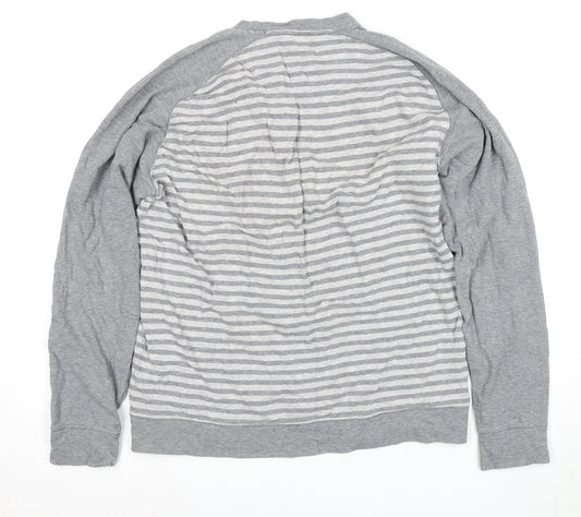 Uniqlo Men's Grey Striped Long Sleeve T-Shirt L