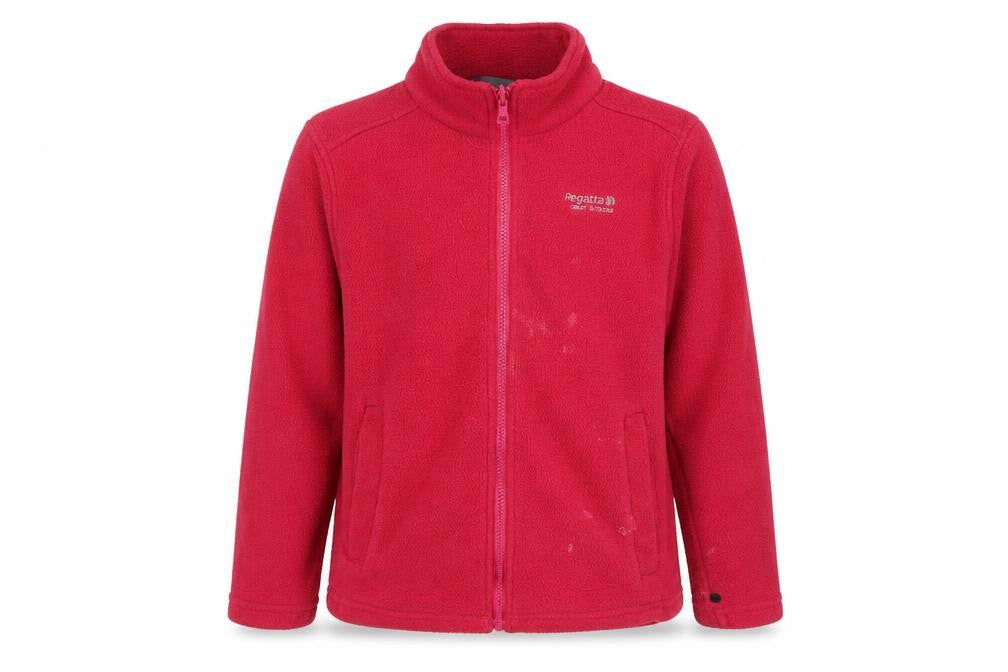 Front view of Regatta girls’ red fleece jacket 9 years full zip pockets