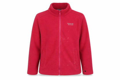 Front view of Regatta girls’ red fleece jacket 9 years full zip pockets