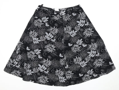 Damart Women's Black Floral A-Line Knee-Length Skirt