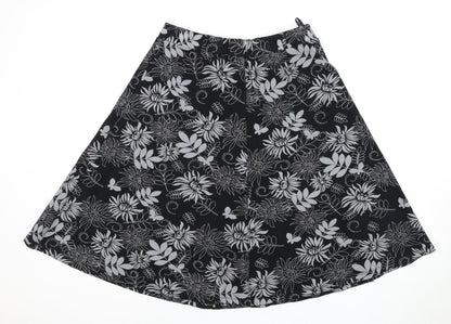 Damart Women's Black Floral A-Line Knee-Length Skirt