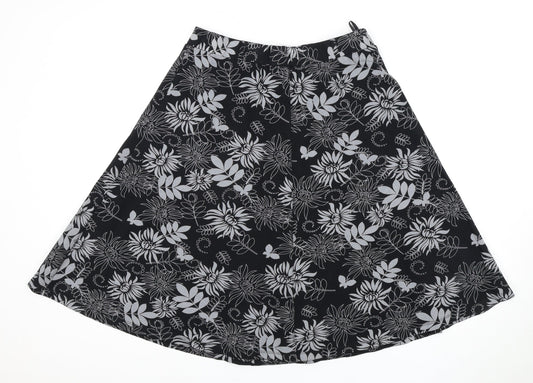 Damart Women's Black Floral A-Line Knee-Length Skirt