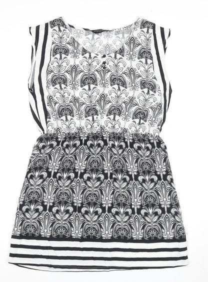 Dorothy Perkins Women's Black White Floral Shift Dress Size 14
