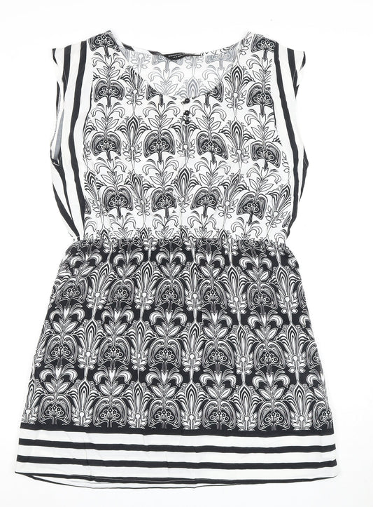Dorothy Perkins Women's Black White Floral Shift Dress Size 14