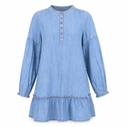 FatFace Women's Blue Long Sleeve Chambray Dress 8