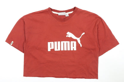 Puma Women's Red Cropped T-Shirt S Crew Neck