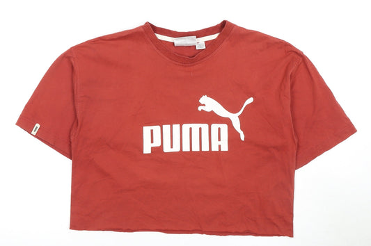 Puma Women's Red Cropped T-Shirt S Crew Neck