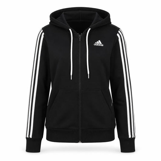 Front view of Adidas unisex black full zip hoodie 2xs