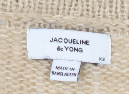 Jacqueline de Yong Beige Cardigan XS Women V-Neck Knit