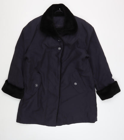 Nuage Women's Black Overcoat Size 12 with Fur Trim