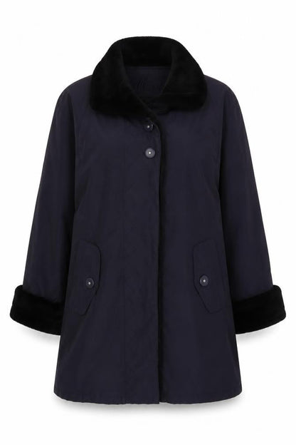 Nuage Women's Black Overcoat Size 12 with Fur Trim