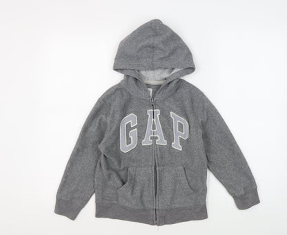 Gap Boys Grey Full Zip Hoodie with Logo, Size 6-7 Years