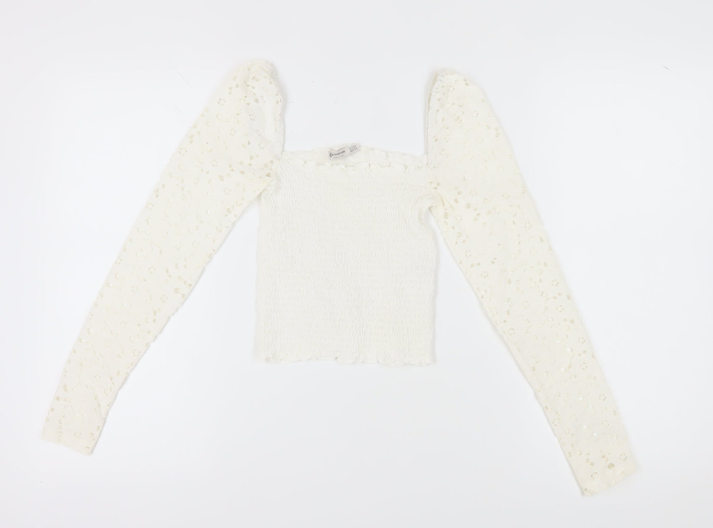 Womens UK Size 2XS Stradivarius White Cropped Blouse