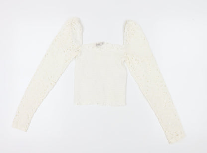 Womens UK Size 2XS Stradivarius White Cropped Blouse