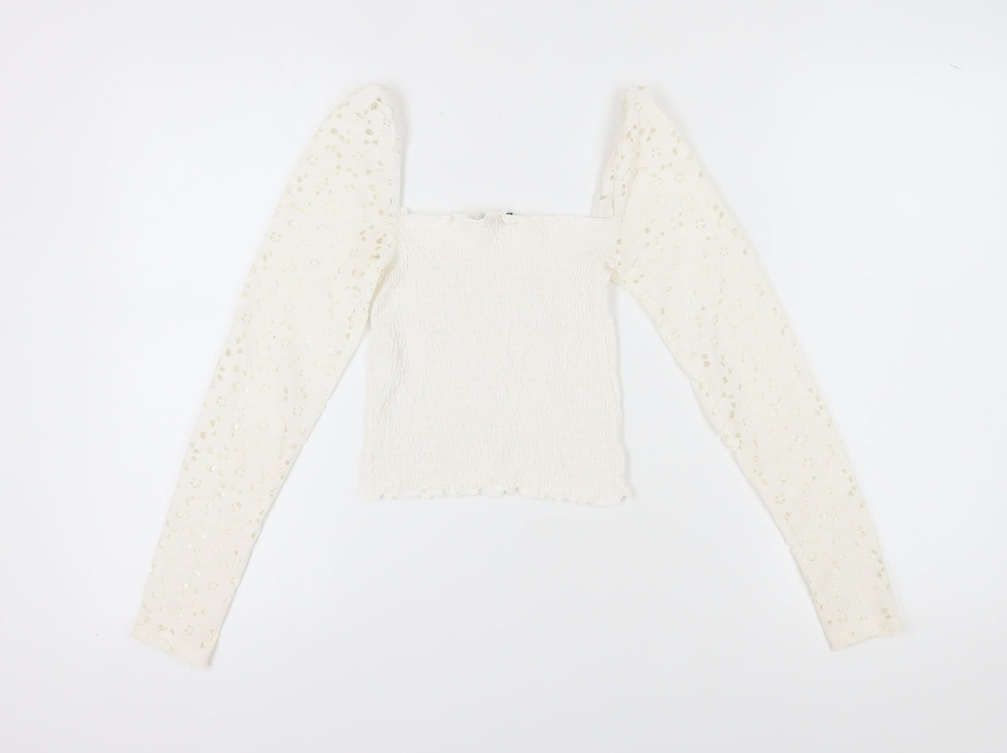 Womens UK Size 2XS Stradivarius White Cropped Blouse