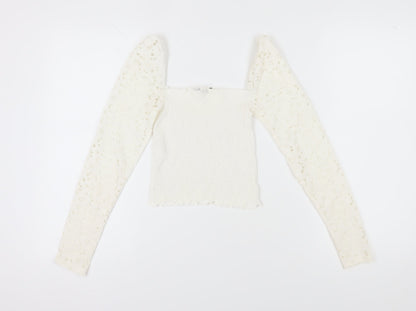Womens UK Size 2XS Stradivarius White Cropped Blouse